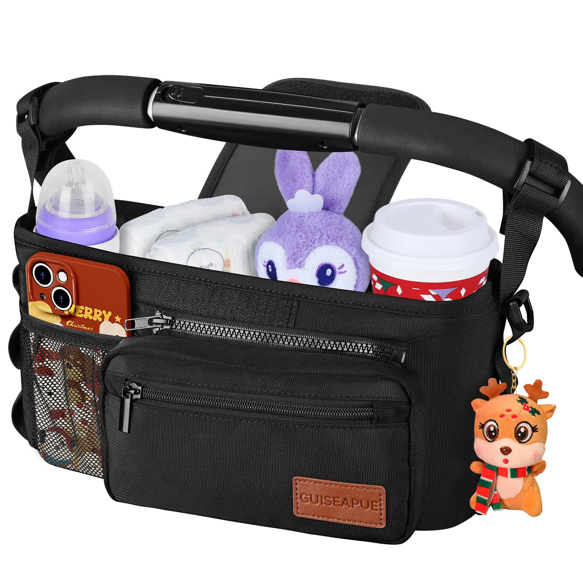 Guiseapue universal stroller organizer with cup holder keeps drinks within easy reach