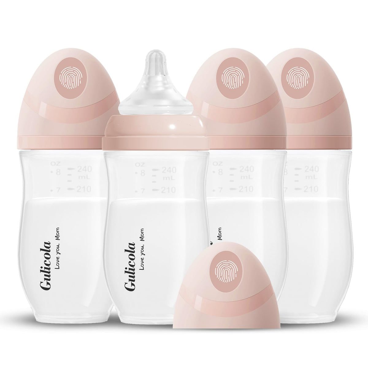 Gulicola wide-neck pink bottle for easy filling and cleaning.