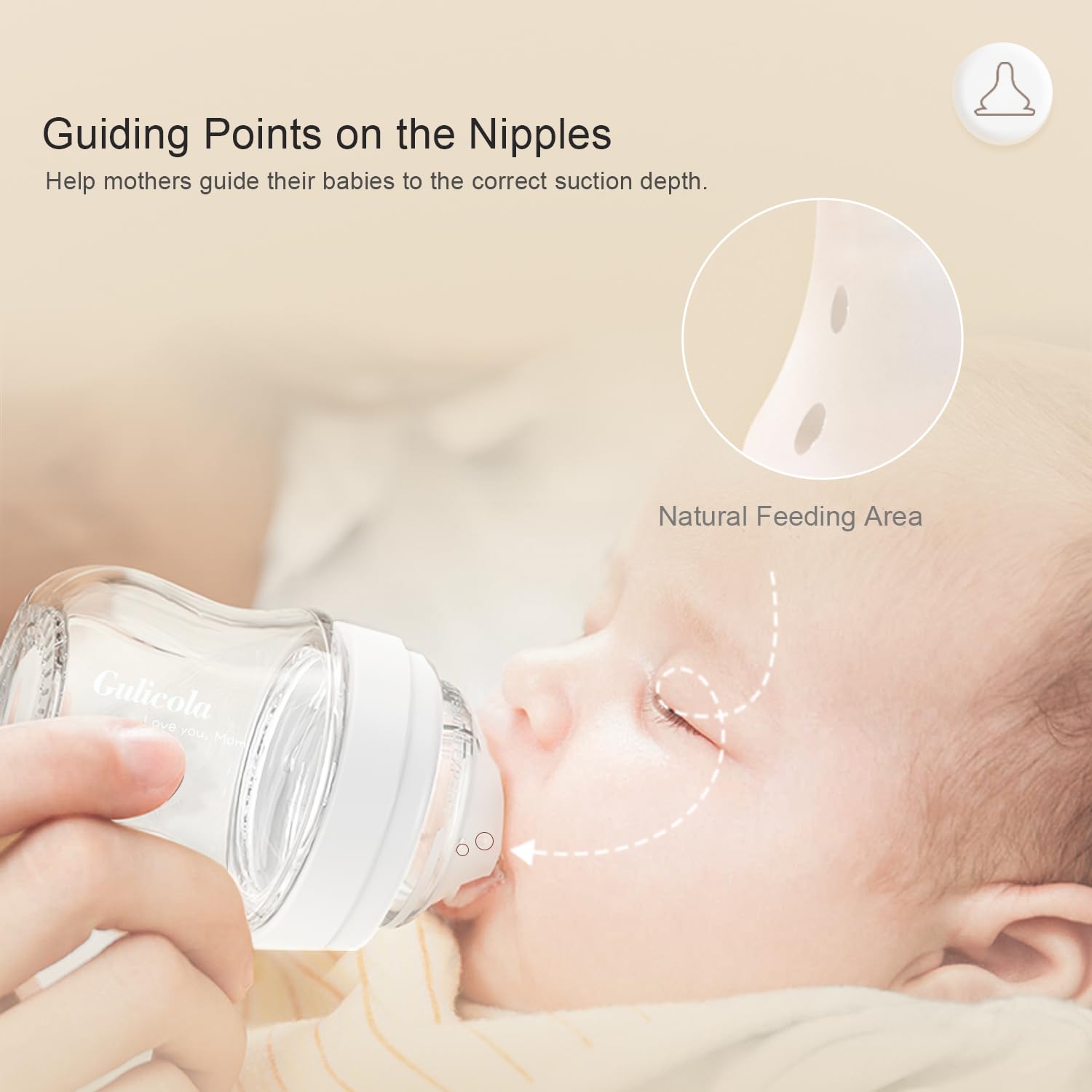 Gulicola glass bottle slow-flow nipples focus on guiding latch and steady milk flow