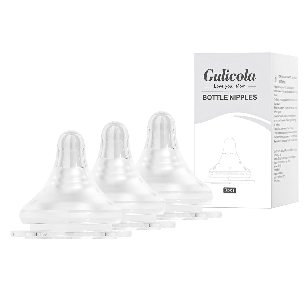 Gulicola Natural Flow nipple pack shot with slow-flow design for smoother feeds.