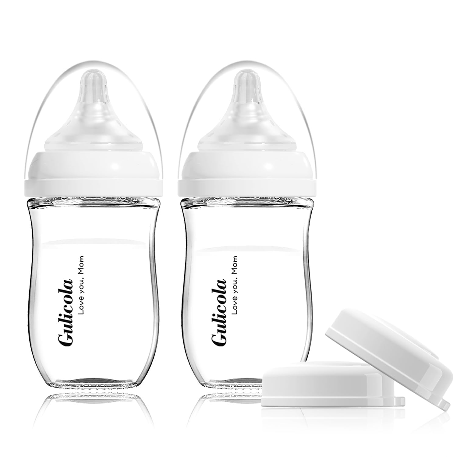 Gulicola natural glass baby bottle 5oz front view, slow flow design for comfortable feeding.