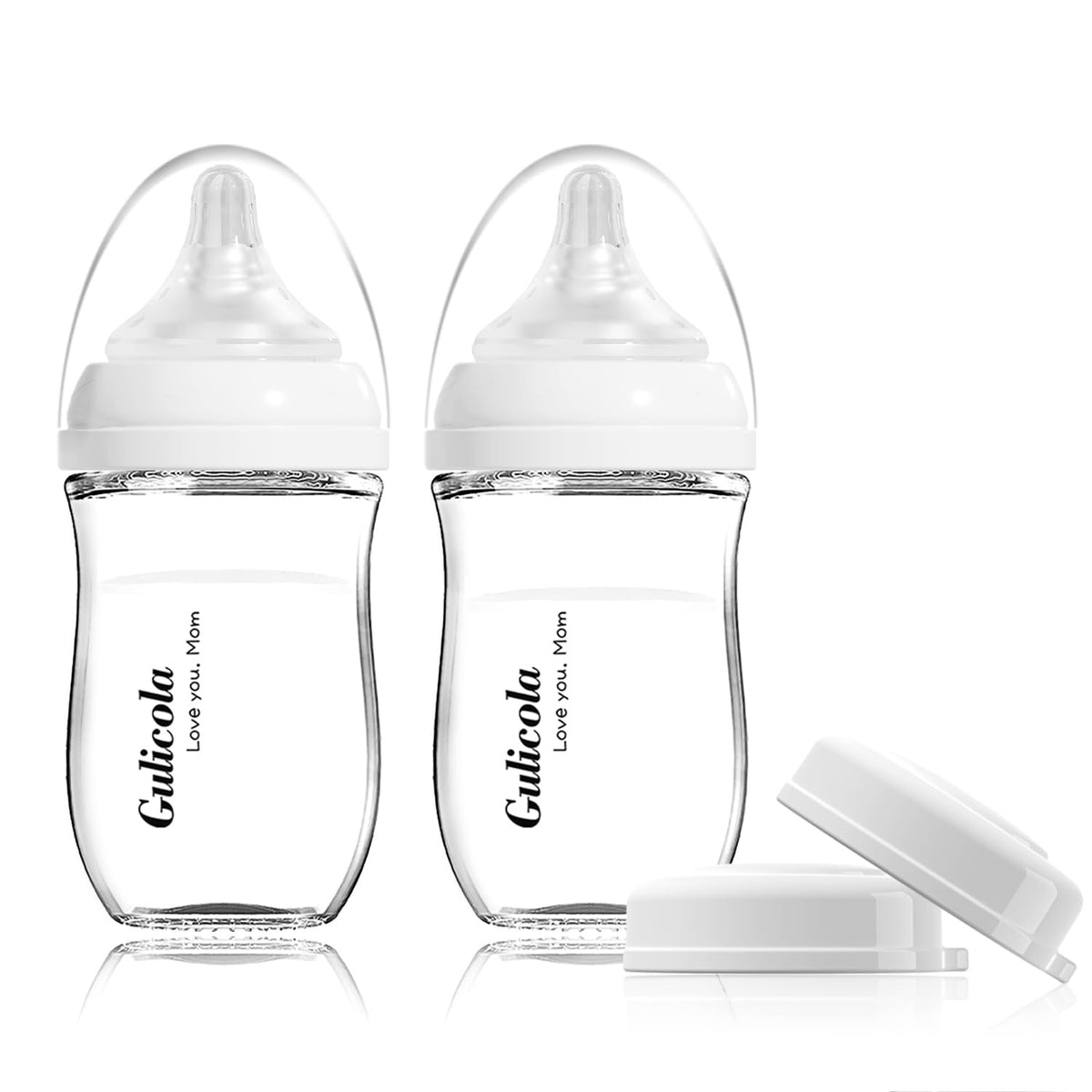 Gulicola natural glass baby bottle 5oz front view, slow flow design for comfortable feeding.