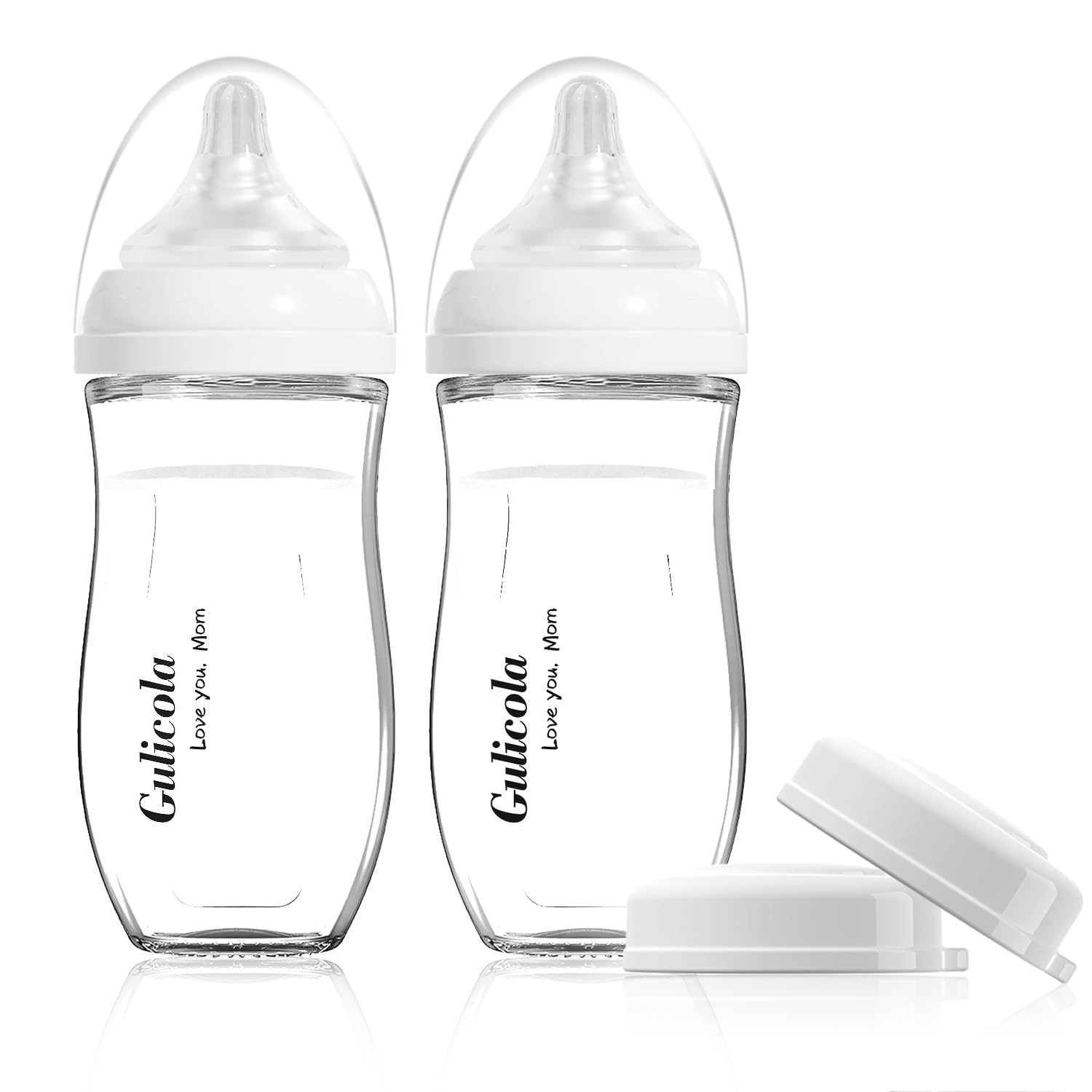 Gulicola natural glass baby bottle 8oz front view supports gentle feeding