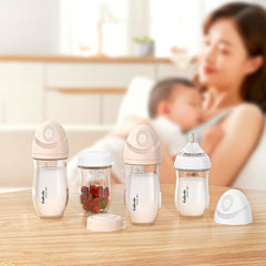 Gulicola natural glass baby bottle 8oz side view cushions smooth latch transition
