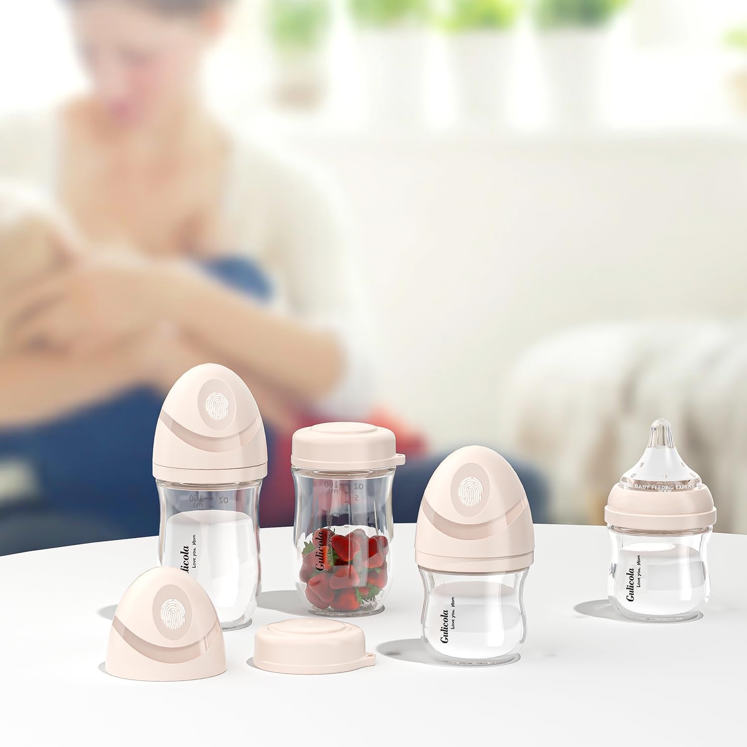 Gulicola natural glass baby bottles 5oz pack for longer feeds with slow-flow nipples.