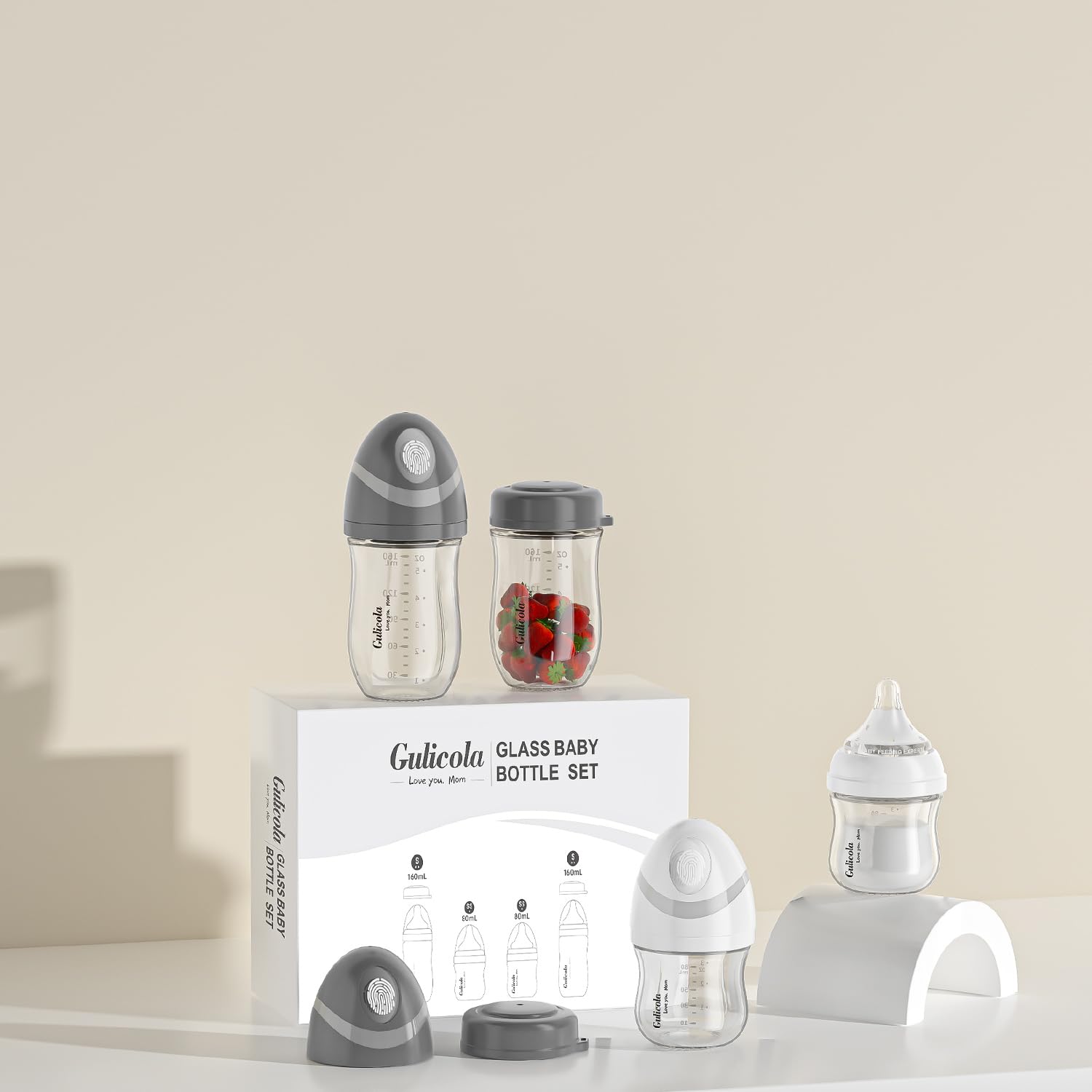 Gulicola natural glass baby bottle 5oz pack supports longer feeds with comfortable grip
