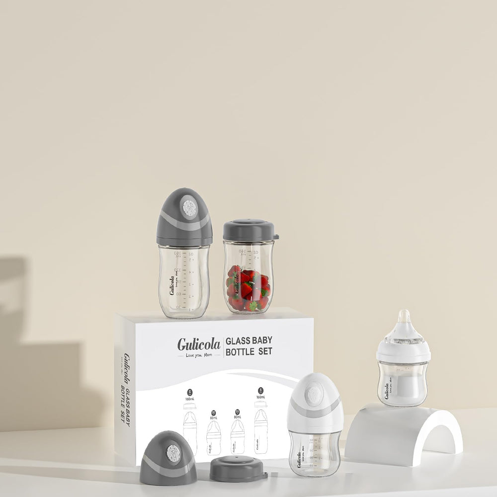 Gulicola natural glass baby bottle 5oz pack supports longer feeds with comfortable grip