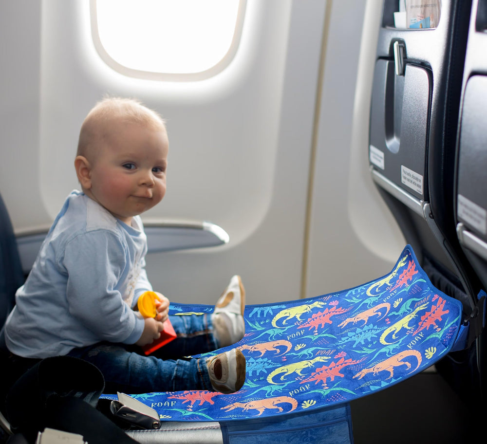 Gulissa blue plane bed ready for flights as a portable sleep option.