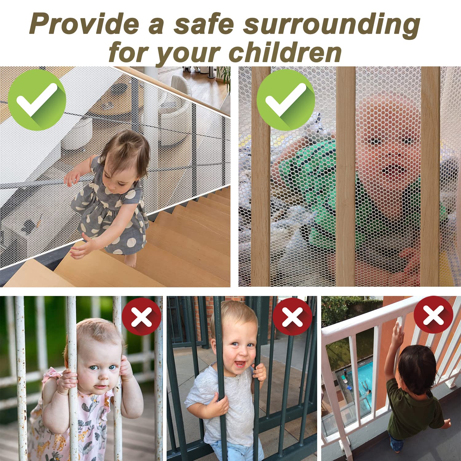 Gulissa balcony mesh netting on stairs highlights child safety while keeping toys contained.