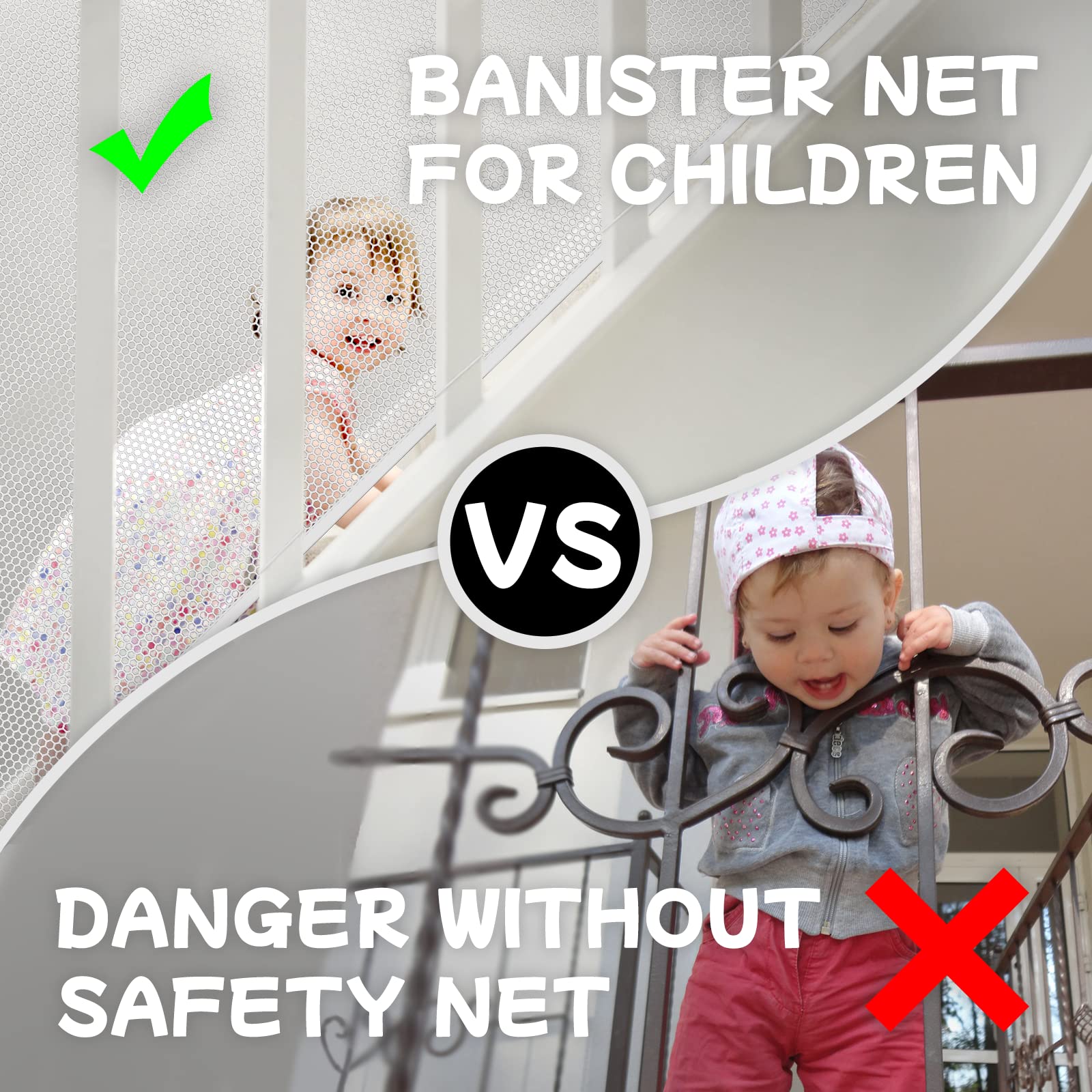 Gulissa balcony safety net in use protecting toys and toddler on elevated space