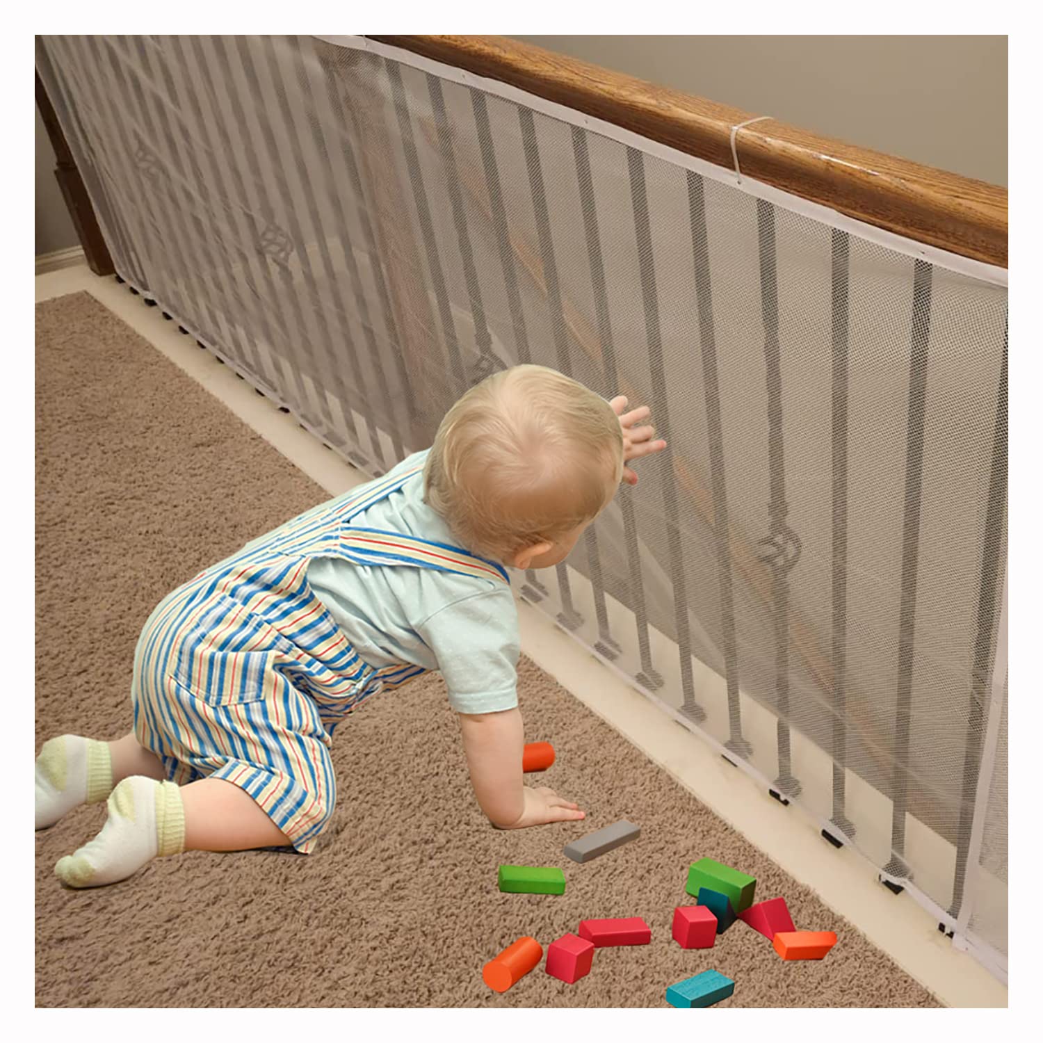Gulissa banister guard 15ft 3ft white on stair rail for child safety and gap prevention