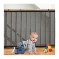 Gulissa banister guard baby net setup demonstrates quick stair safety for families.