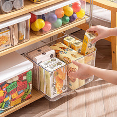 GUMEIGODA stackable transparent bin with lid for easy, dust-free storage and visibility.
