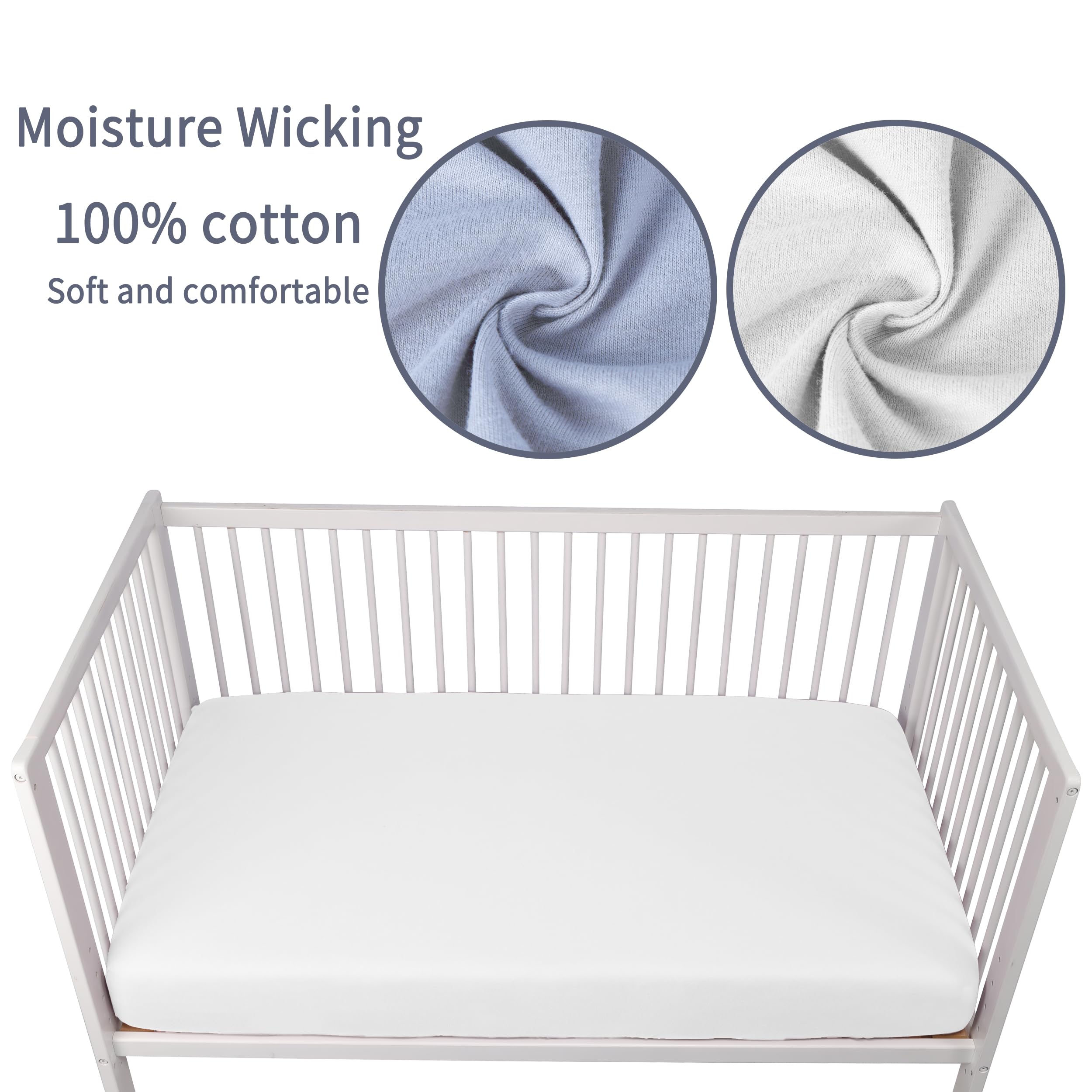 GUNTAIL crib sheets 100-percent cotton texture emphasizes breathable, skin-friendly fabric.