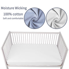 GUNTAIL crib sheets 100-percent cotton texture emphasizes breathable, skin-friendly fabric.