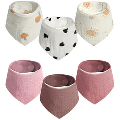 GUNTAIL magnetic-bandana-bibs 6-pack front view showcases soft, absorbent muslin for drool management.