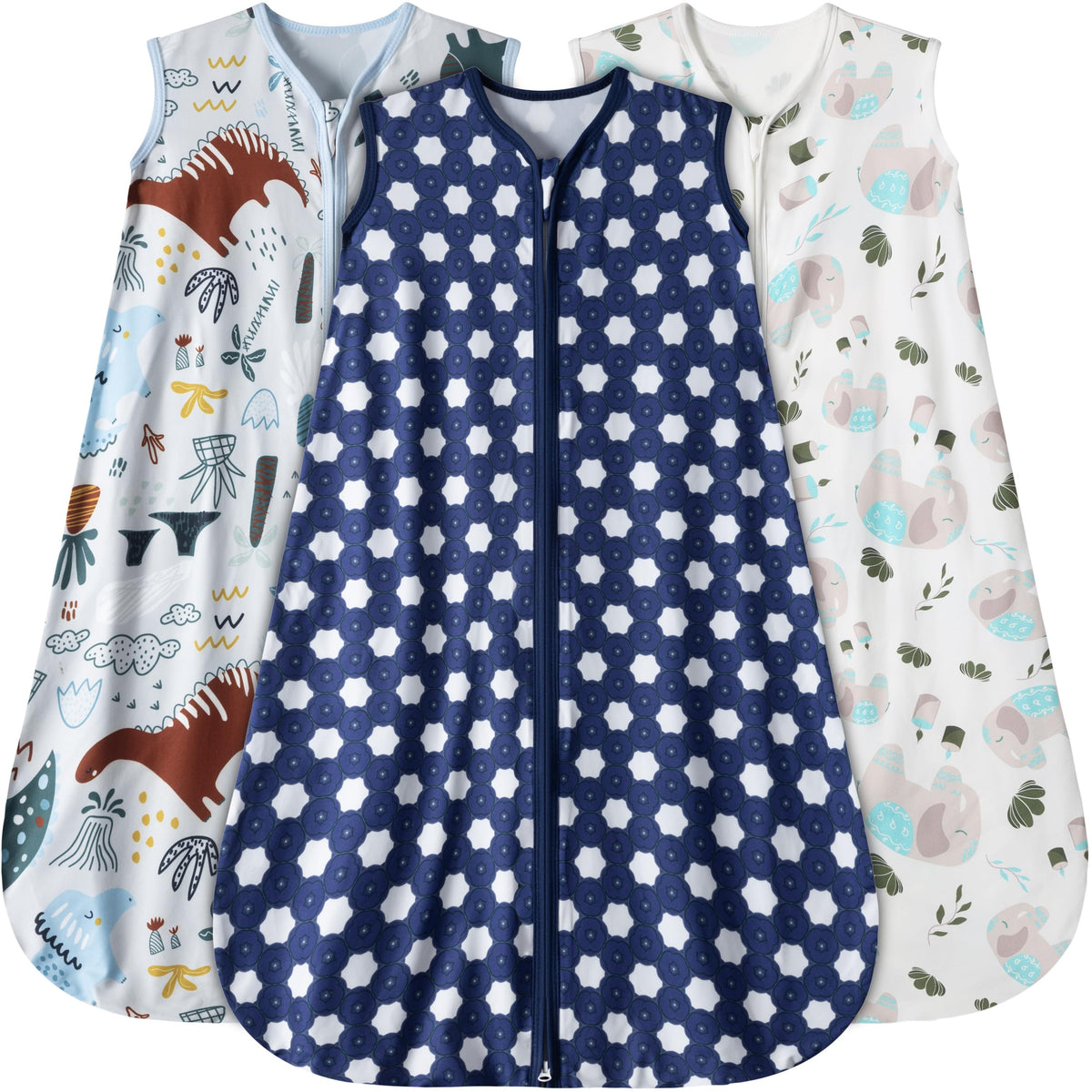 GUNTAIL baby sleep sack elephant pattern provides gentle warmth.