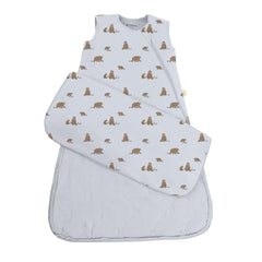 GUNAMUNA baby sleep sack with teddy print offers cozy warmth for peaceful naps.