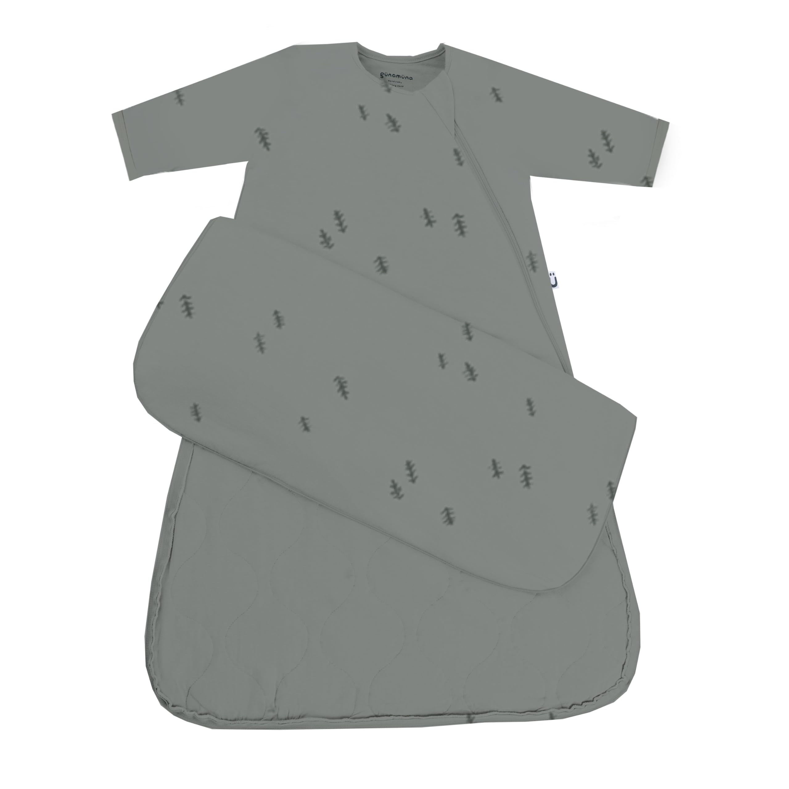 GUNAMUNA forest sleep sack on baby provides cozy, secure warmth.