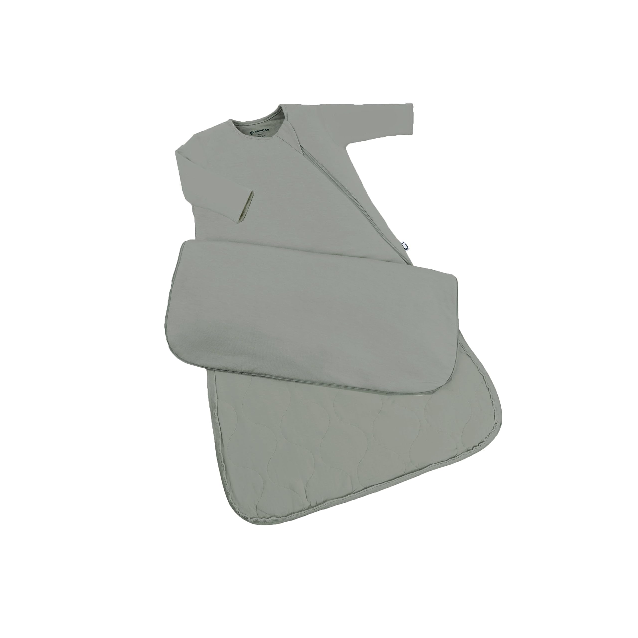 GUNAMUNA sleep sack in sage on baby for cozy, safe nighttime wear