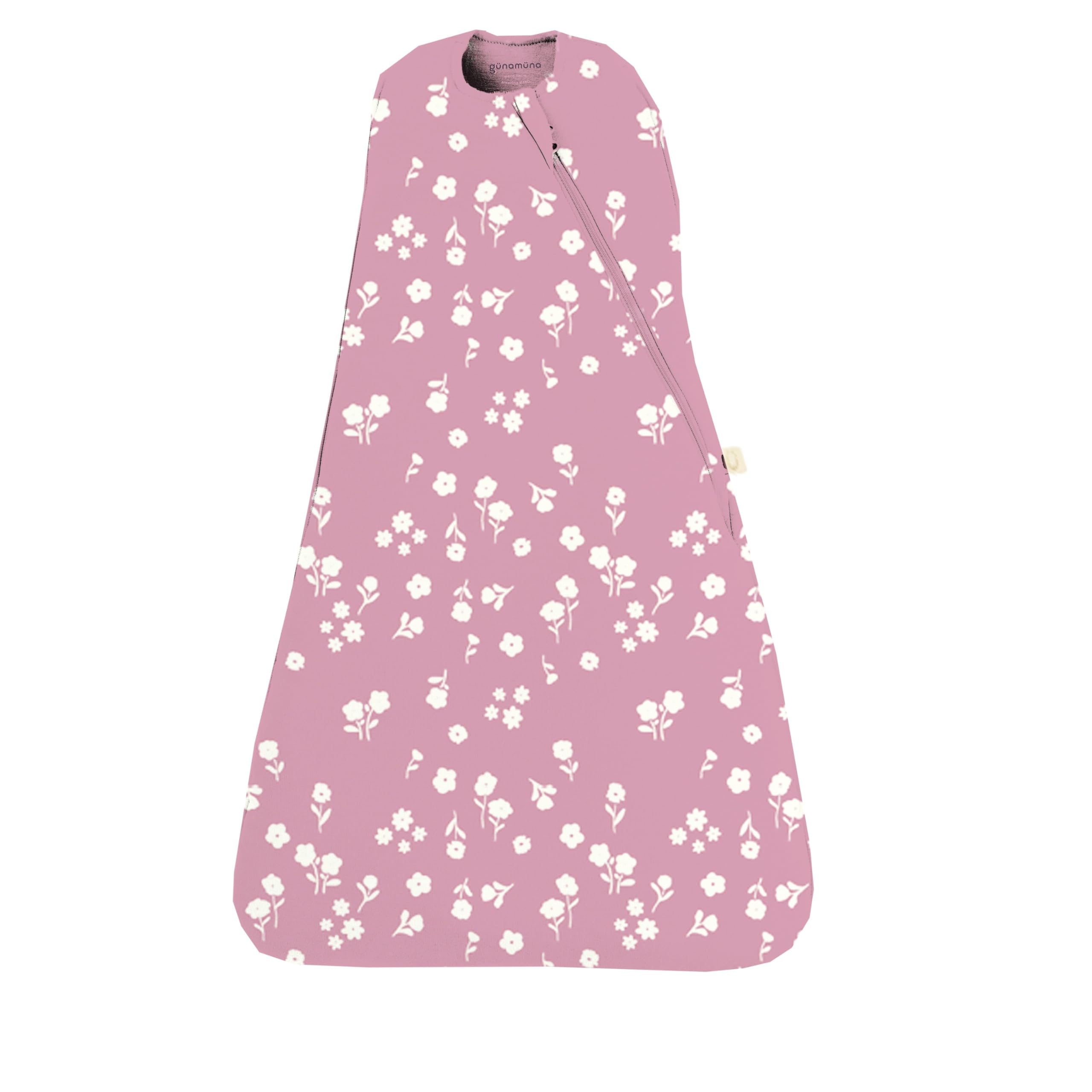 GUNAMUNA Swaddle Sleep Sack mini floral close-up showcases cozy fabric for gentle nights.