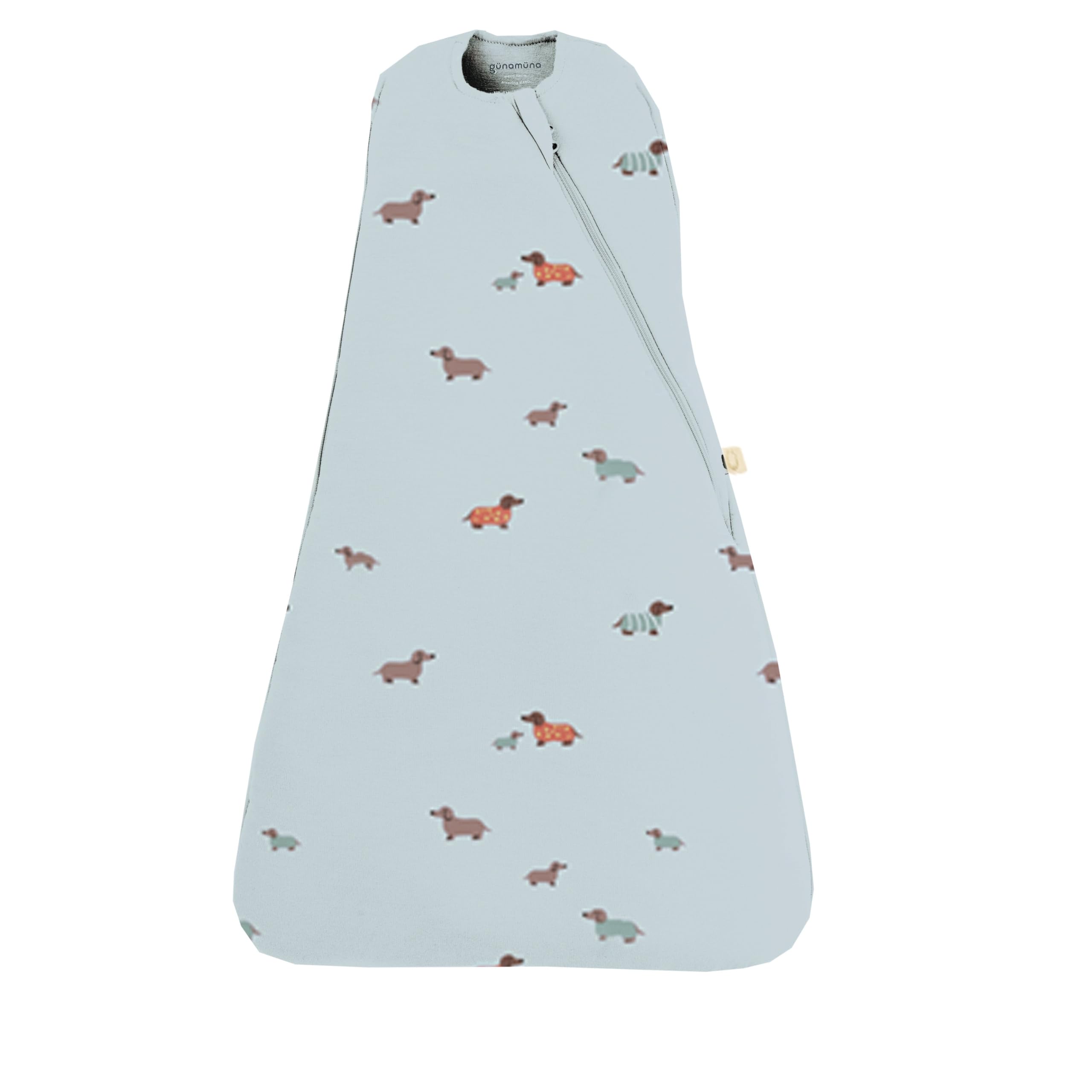 GUNAMUNA Swaddle Sleep Sack Woof fabric close-up shows ultra-soft texture for gentle skin comfort