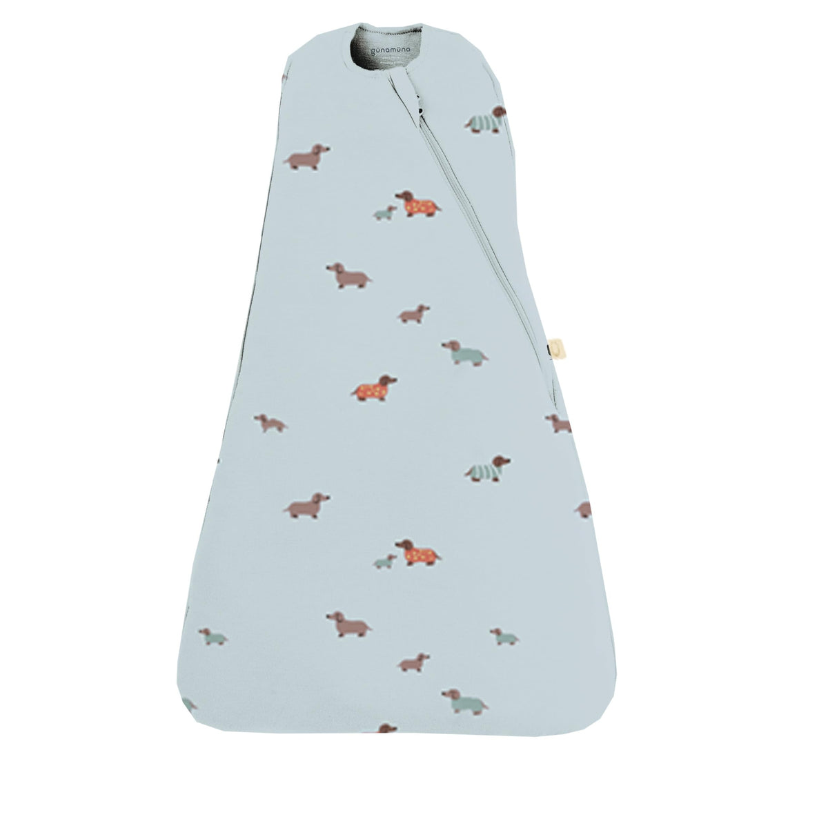 GUNAMUNA Swaddle Sleep Sack Woof fabric close-up shows ultra-soft texture for gentle skin comfort