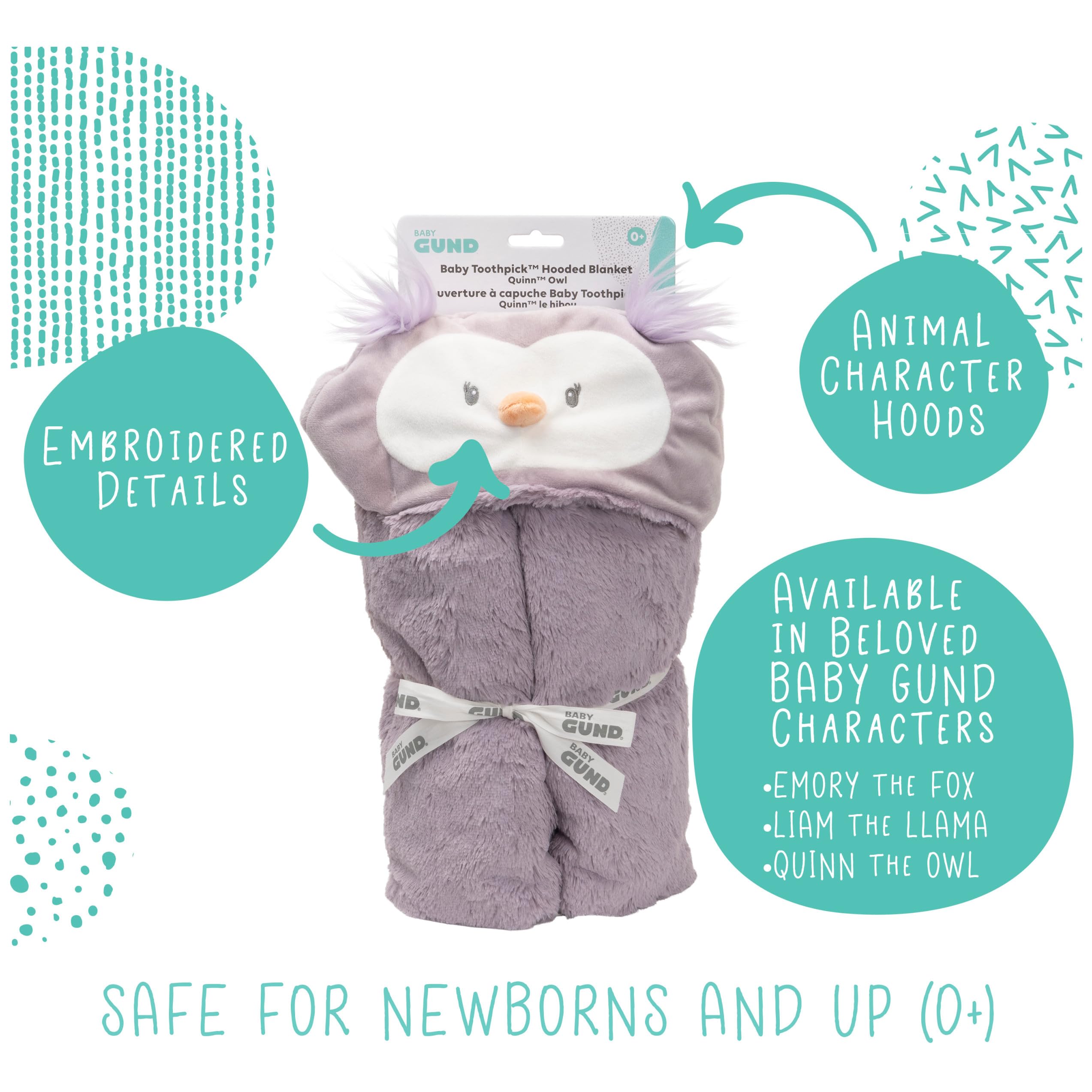 GUND Lil’ Luvs Quinn Owl hooded blanket in nursery setting emphasizes safe, cozy security.