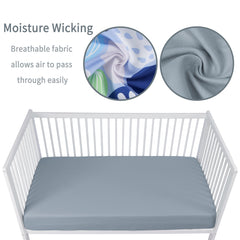 GUNTAIL crib sheets dark gray colorway closeup highlights durable, machine-washable microfiber