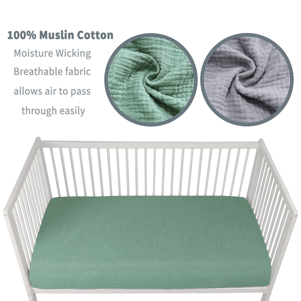 Elastic edge close-up on GUNTAIL crib sheet for secure slip-free bedding