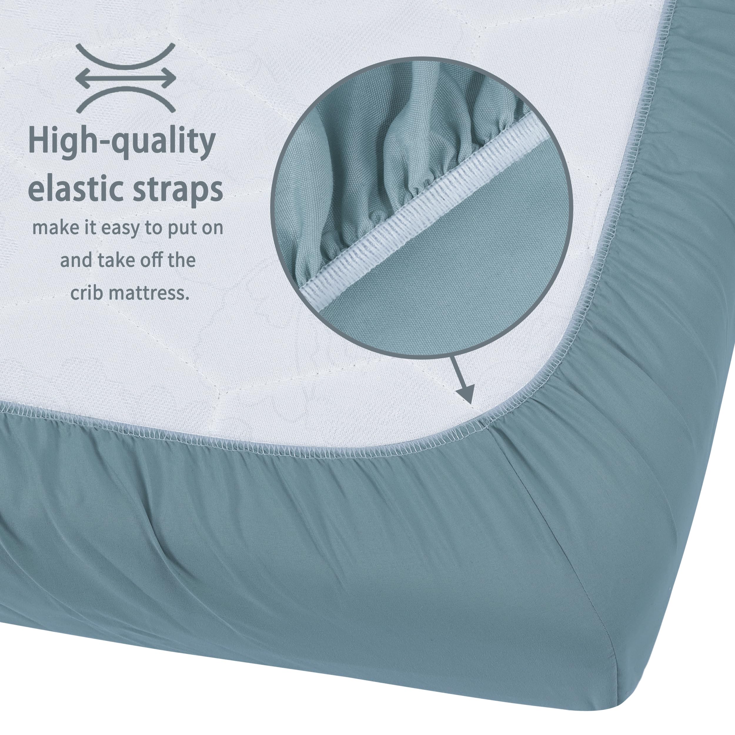 GUNTAIL sheet on standard crib mattress, ready for toddlers.