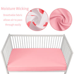 GUNTAIL Love Pink crib sheet with elastic edge securely in place on a mattress