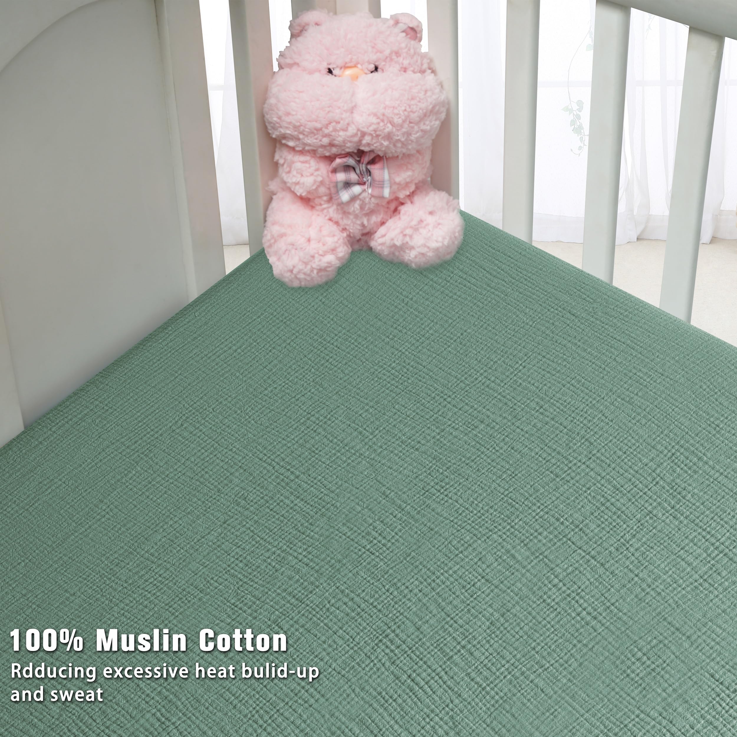 Two-pack GUNTAIL muslin sheets ready for quick changes during night routines