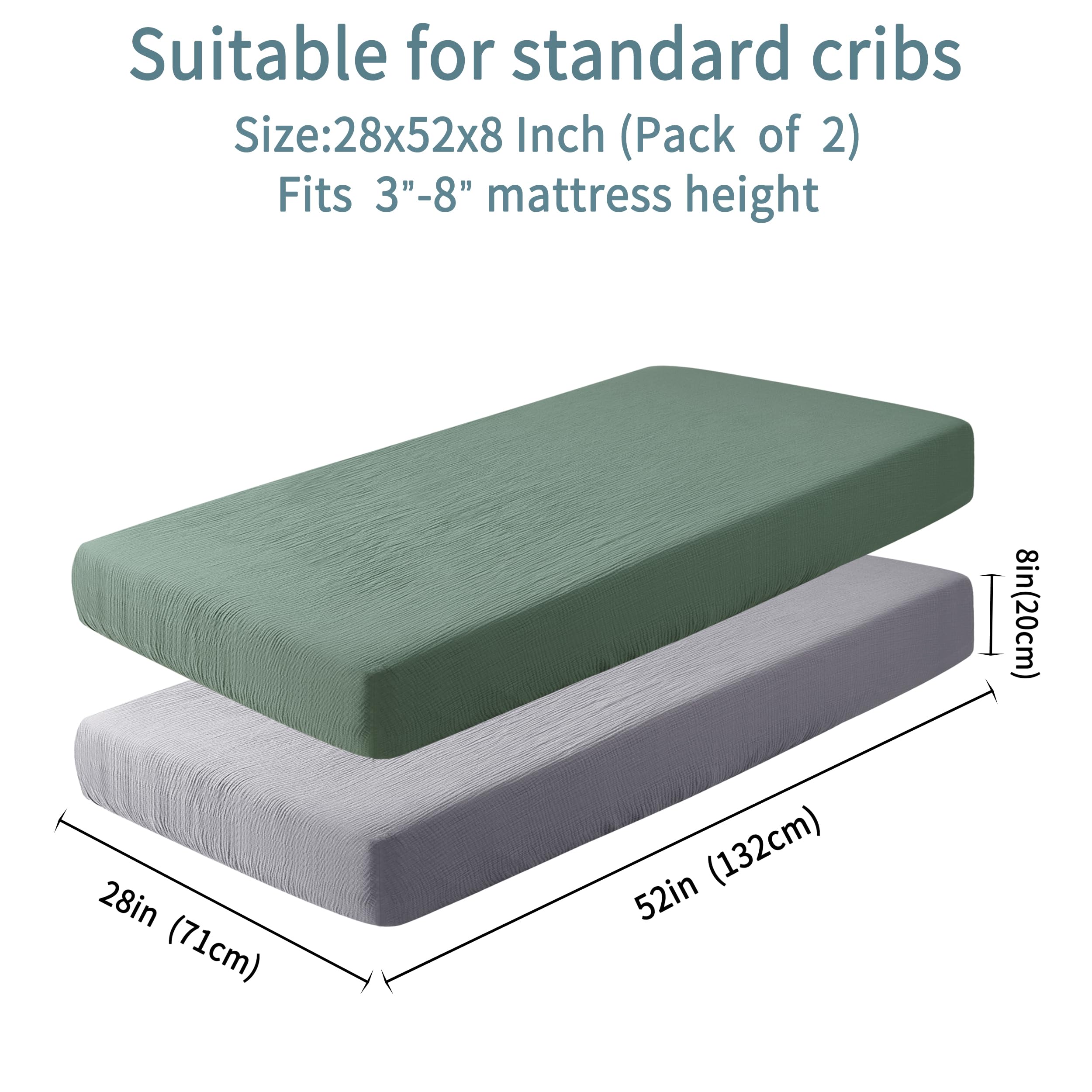 Machine-washable GUNTAIL crib sheets displayed to highlight easy care