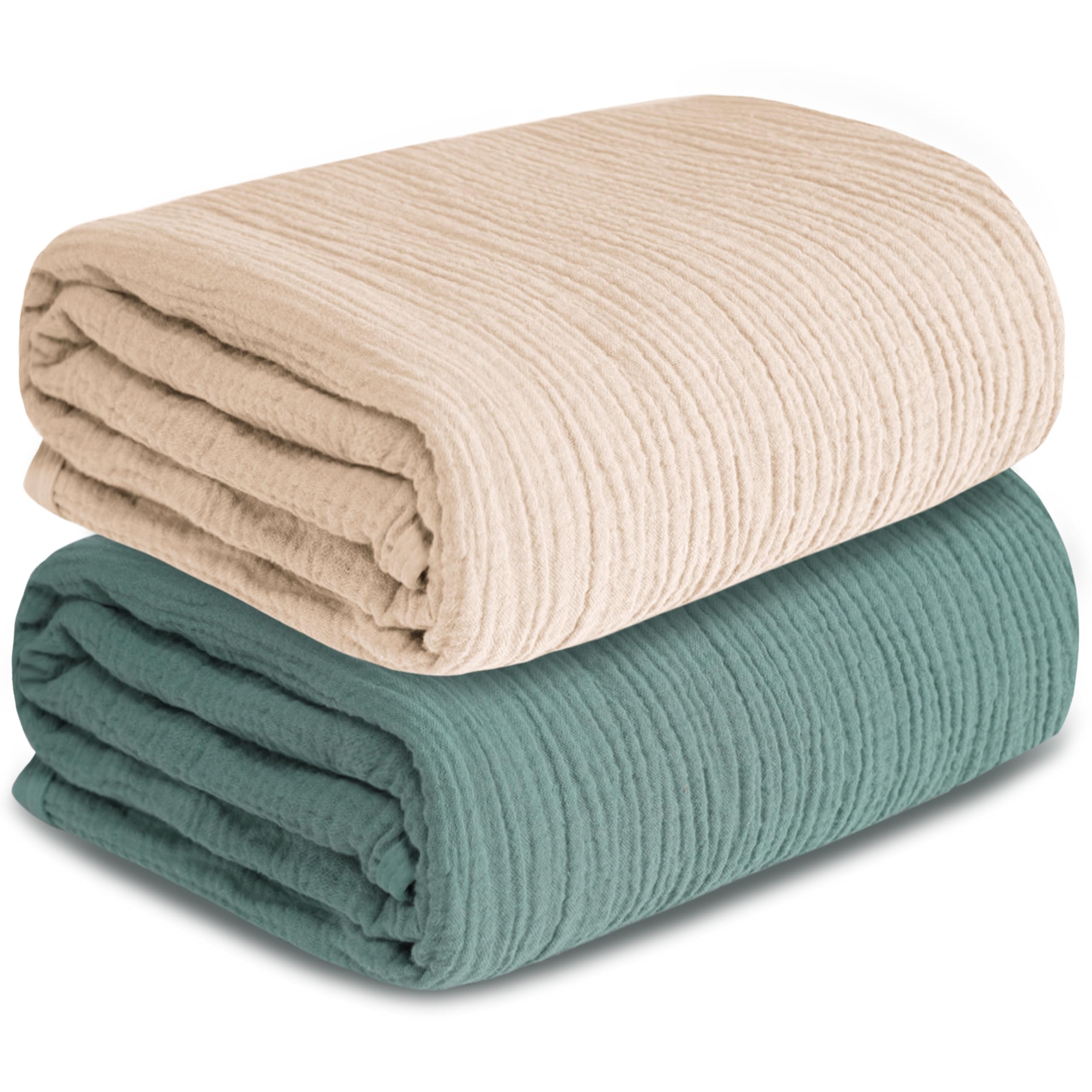 GUNTAIL muslin swaddle two-pack in beige and green for gentle daily swaddling.