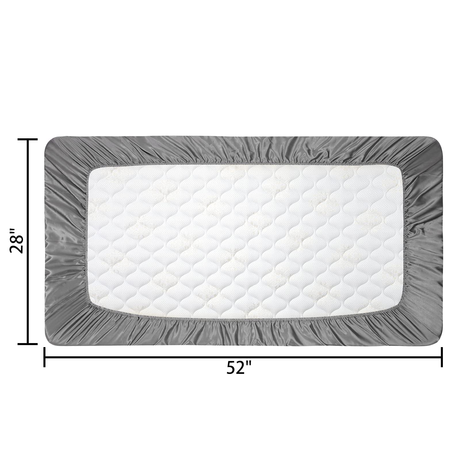 GUNTAIL Silk Crib Sheets 7in deep pocket secures the mattress.