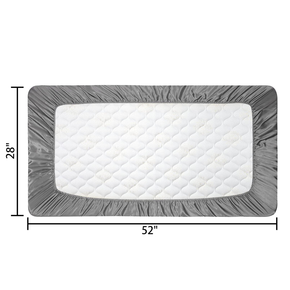 GUNTAIL Silk Crib Sheets 7in deep pocket secures the mattress.