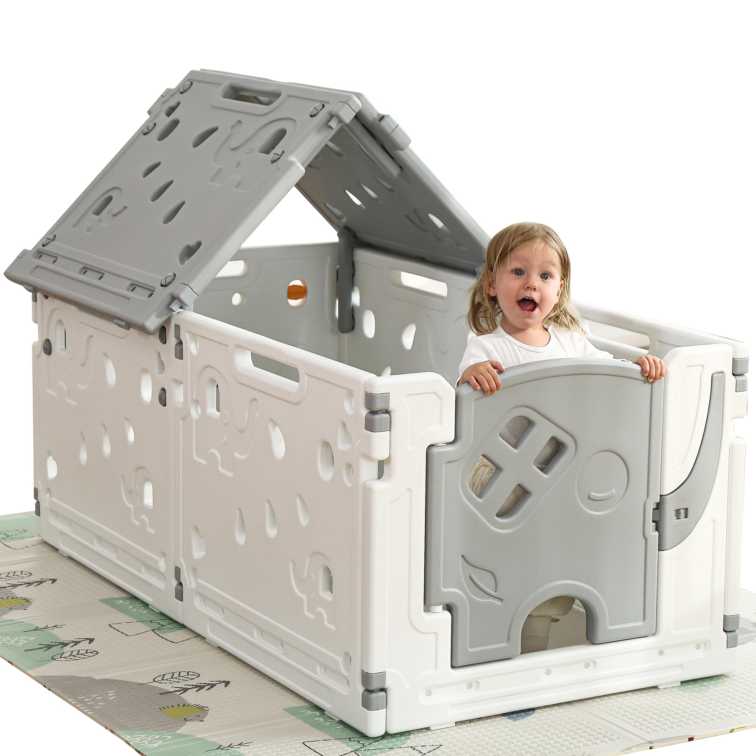 Gupamiga baby playpen assembly setup shows quick, safe setup for busy parents.
