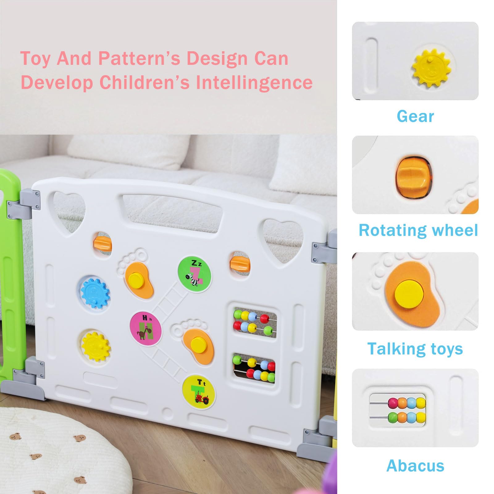 Gupamiga baby playpen-dimensions-59x59x23-6inches illustrates the large play area.
