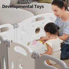 Gupamiga foldable playpen anti-stick arm design close-up highlights secure connections for safety.