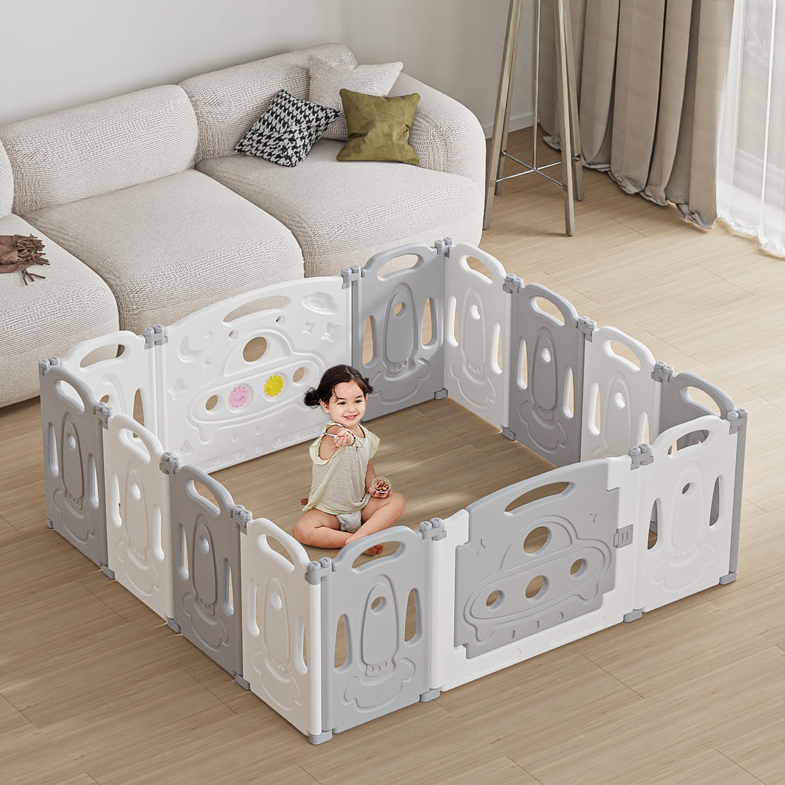 Gupamiga foldable playpen assembled provides a safe indoor play space for baby while you cook.