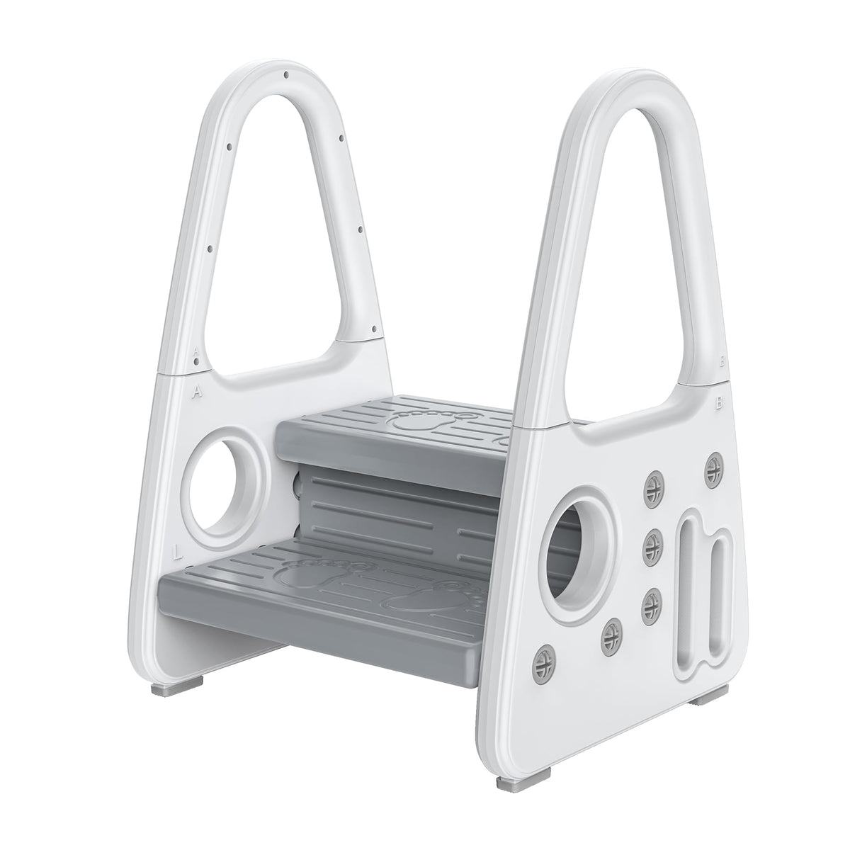 Gupamiga toddler step stool front view shows two-height access for safe sink use