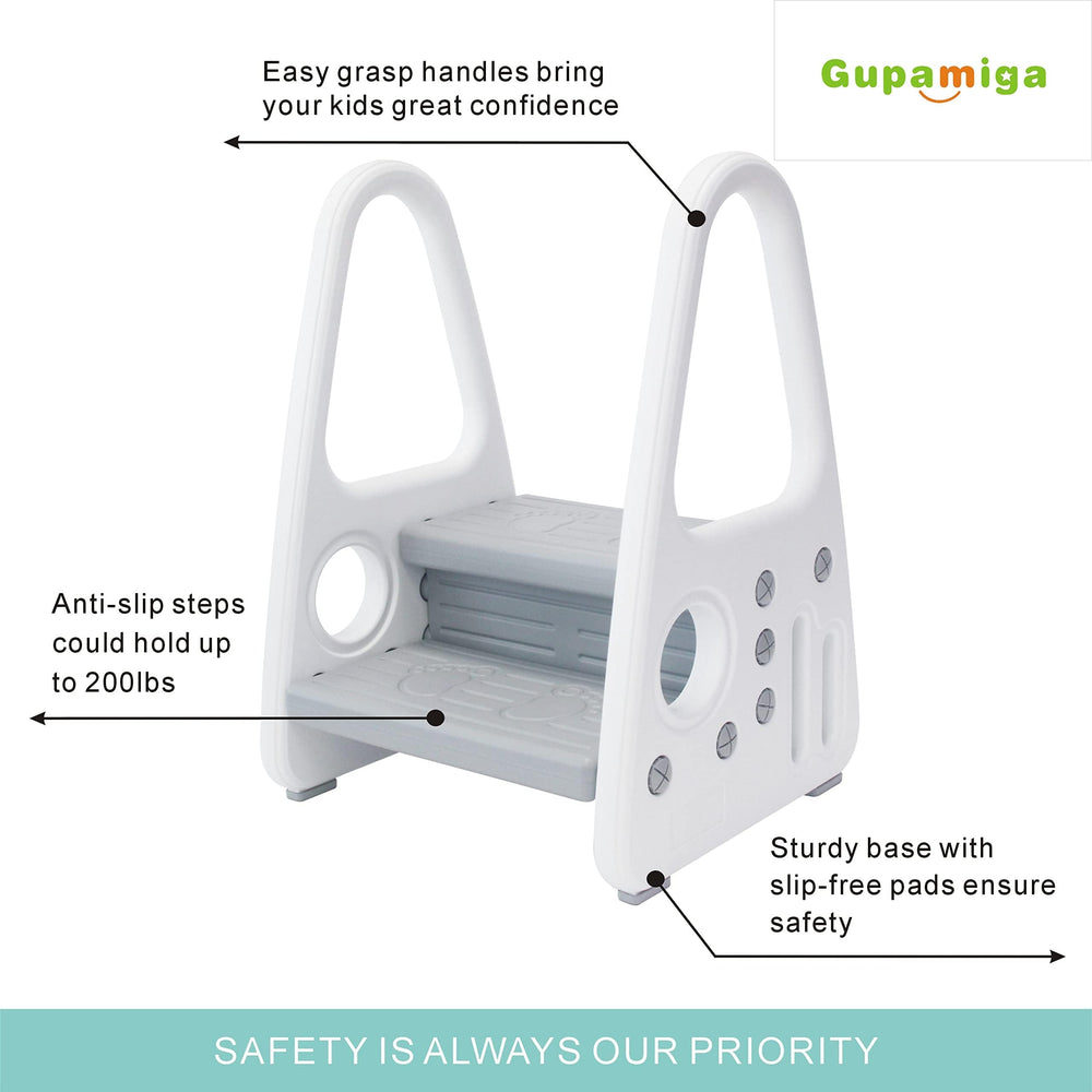 Gupamiga toddler step stool side with handles for secure potty training sessions
