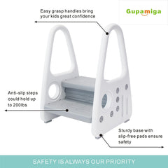 Gupamiga toddler step stool side with handles for secure potty training sessions
