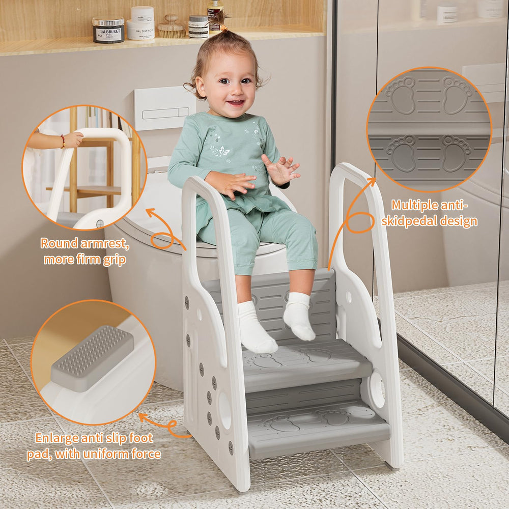 Gupamiga toddler step stool handles closeup demonstrates secure grip.