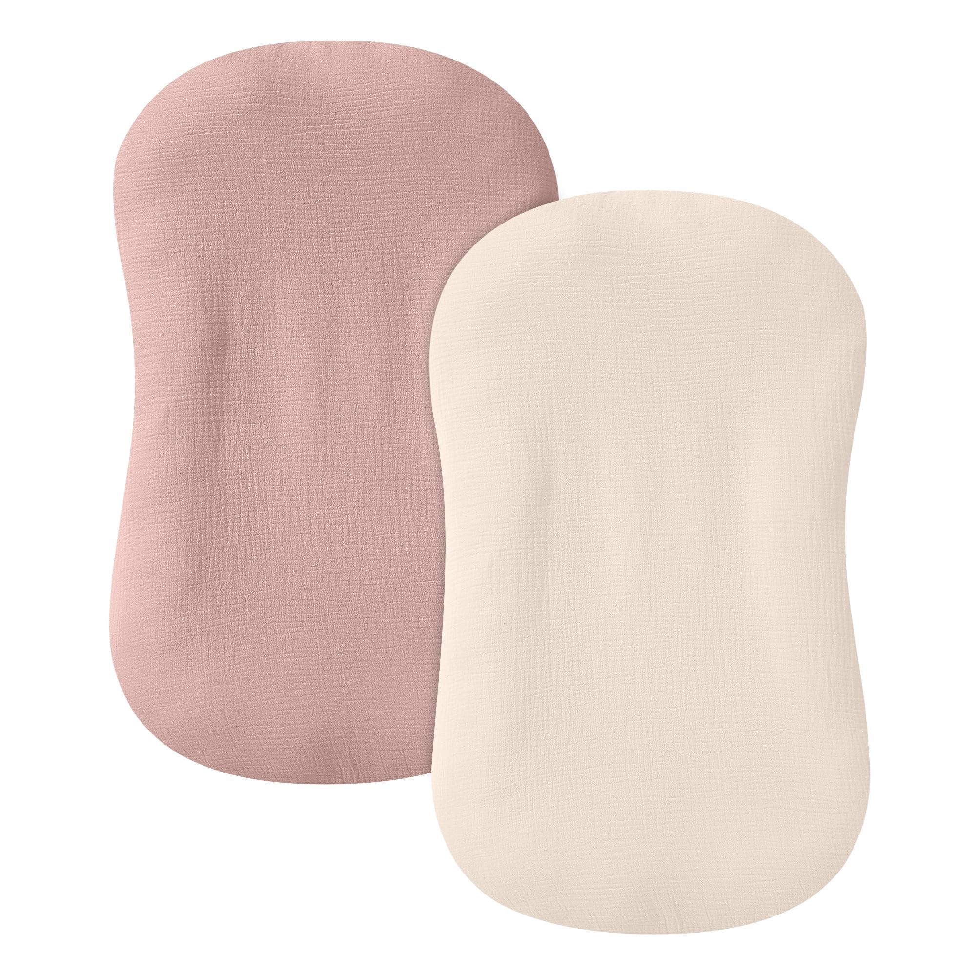 guruixu baby lounger cover in dusty pink and cream; soft, breathable fabric for delicate skin.