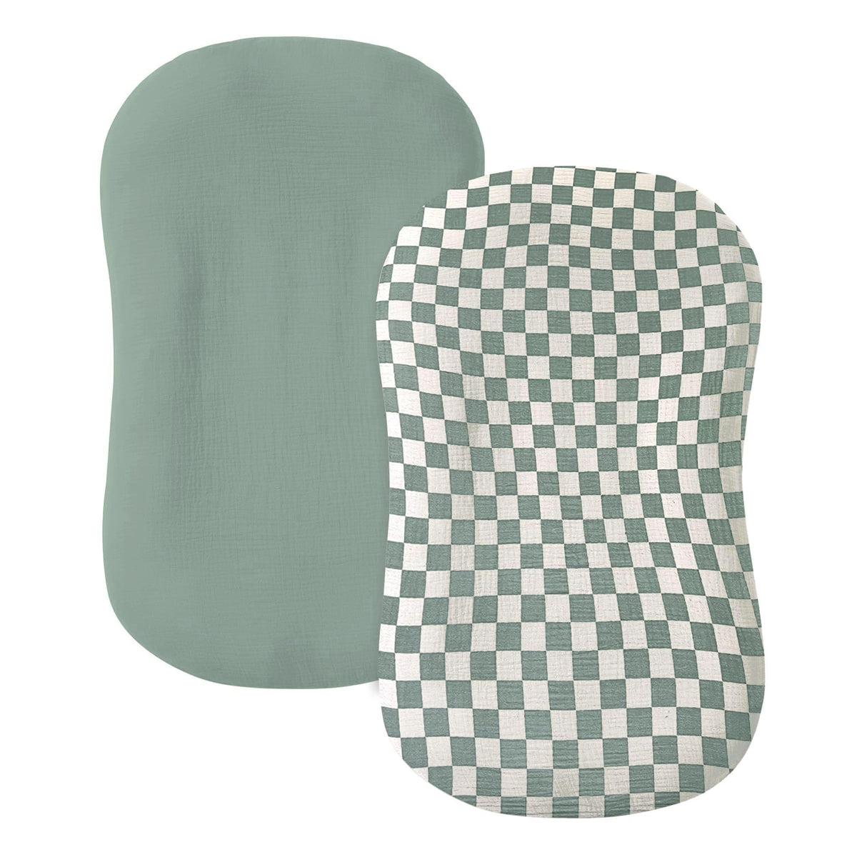 Guruixu Muslin Baby Lounger Cover green check close-up, soft breathable fabric.