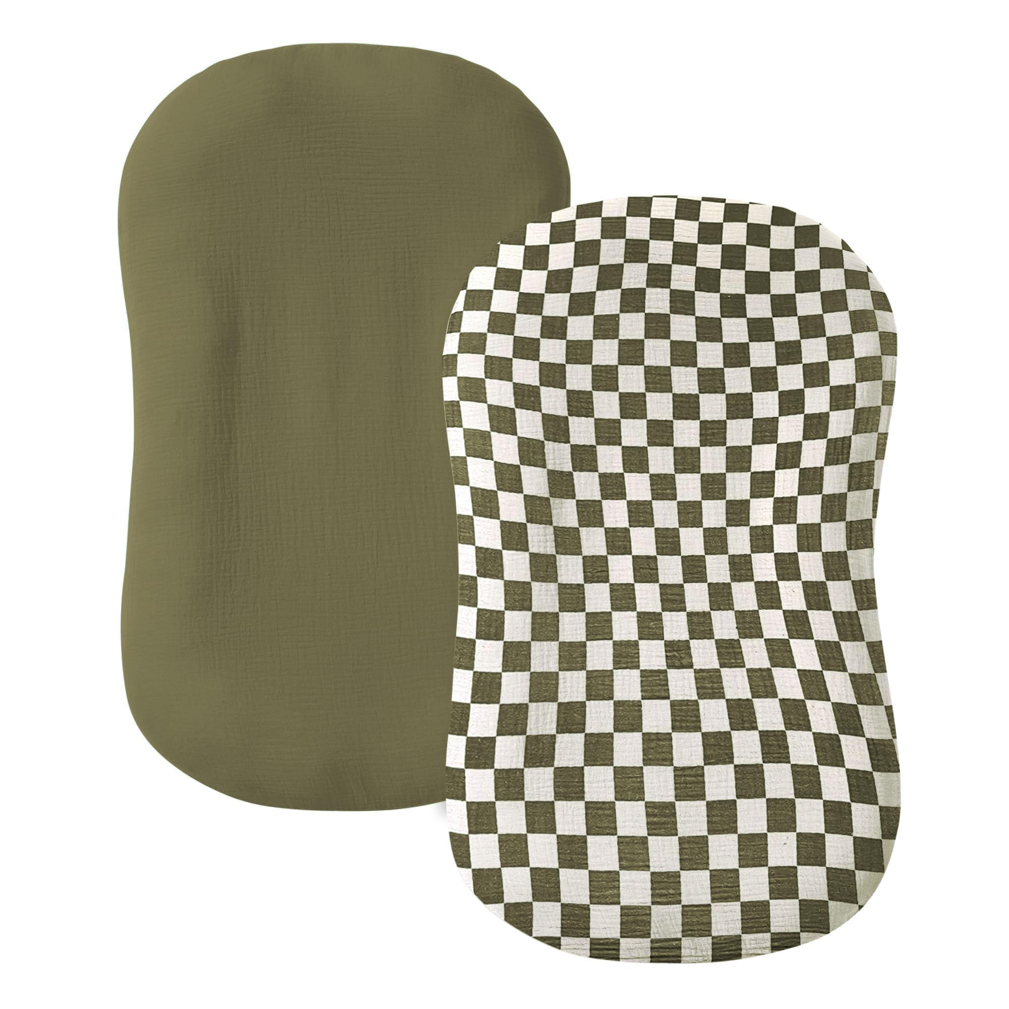 guruixu Muslin Baby Lounger Cover in olive color, soft breathable fabric for baby's comfort