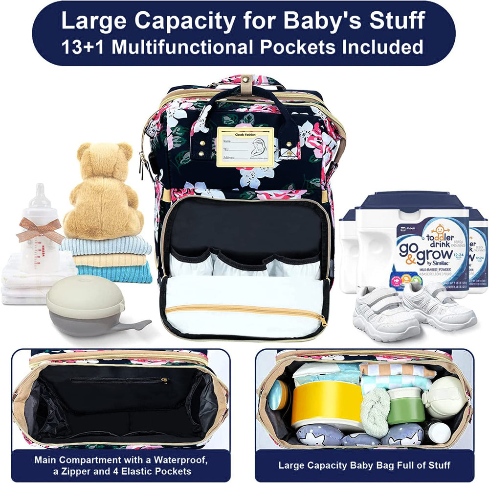 GurZinn diaper bag 14-pocket-organization highlights easy storage of baby items.