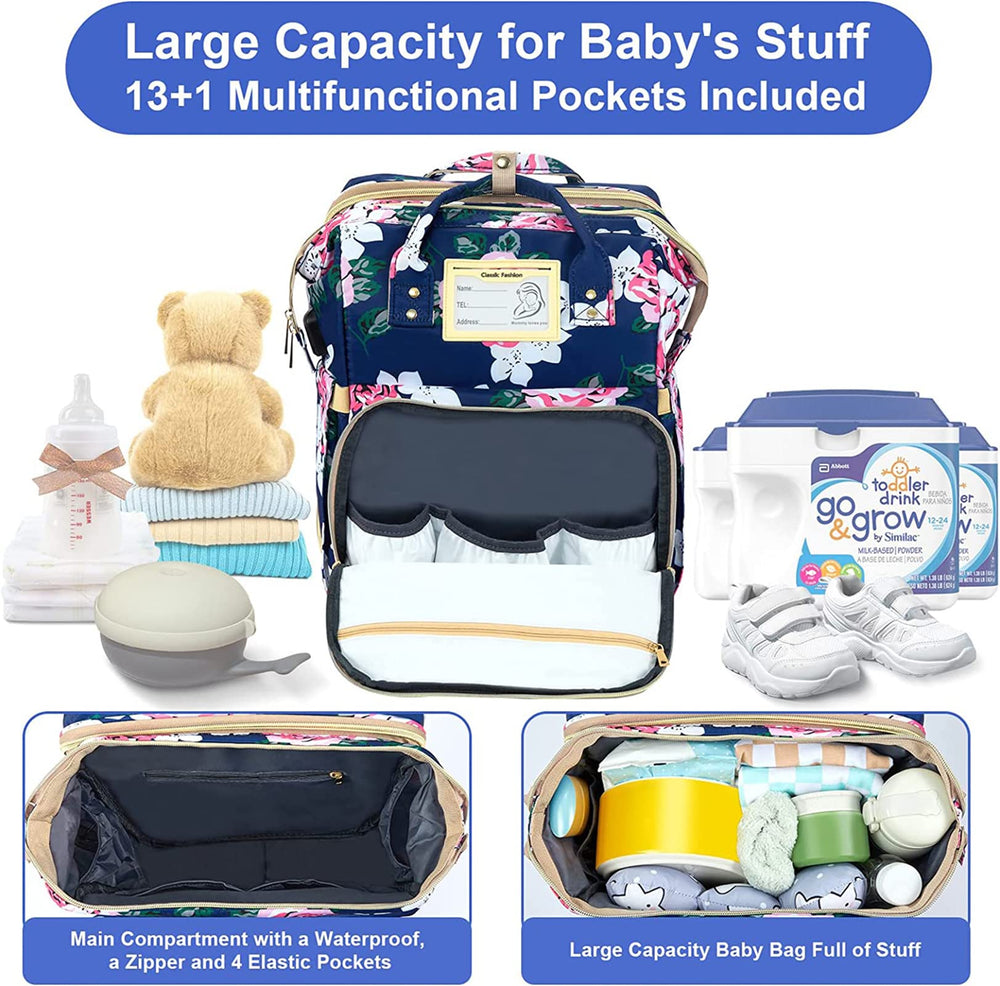 GurZinn diaper bag backpack assembly-folding-poles blue enables quick setup during travel.